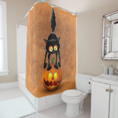 Cat Halloween Scared Cartoon op pompoen Douchegordijn (In situ)