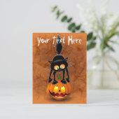 Cat Halloween Scared Cartoon op pompoen Feestdagenkaart (Staand voorkant)