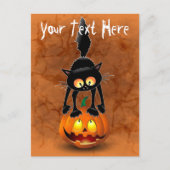 Cat Halloween Scared Cartoon op pompoen Feestdagenkaart (Voorkant)