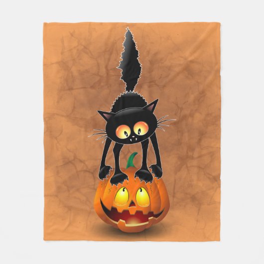 Cat Halloween Scared Cartoon op pompoen Fleece Deken (Voorkant)