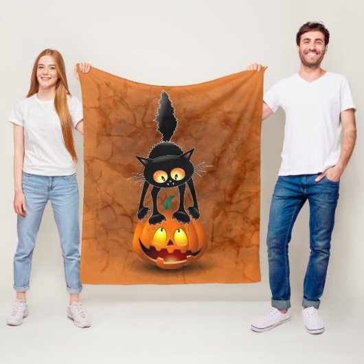 Cat Halloween Scared Cartoon op pompoen Fleece Deken (In situ)