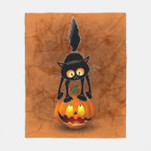 Cat Halloween Scared Cartoon op pompoen Fleece Deken (Voorkant)