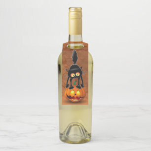 Cat Halloween Scared Cartoon op pompoen Flessenhanger