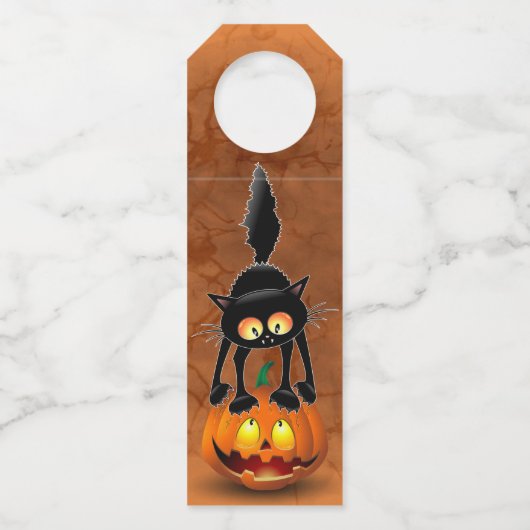 Cat Halloween Scared Cartoon op pompoen Flessenhanger (Voorkant)