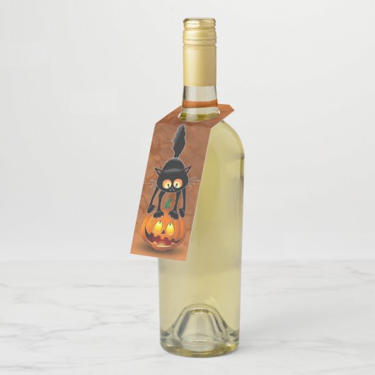 Cat Halloween Scared Cartoon op pompoen Flessenhanger (Schuin)