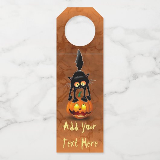 Cat Halloween Scared Cartoon op pompoen Flessenhanger (Achterkant)