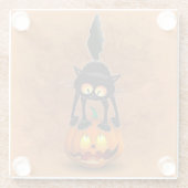 Cat Halloween Scared Cartoon op pompoen Glazen Onderzetter (Achterkant)