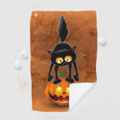 Cat Halloween Scared Cartoon op pompoen Golfhanddoek (Insitu)