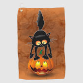 Cat Halloween Scared Cartoon op pompoen Golfhanddoek (Voorkant)