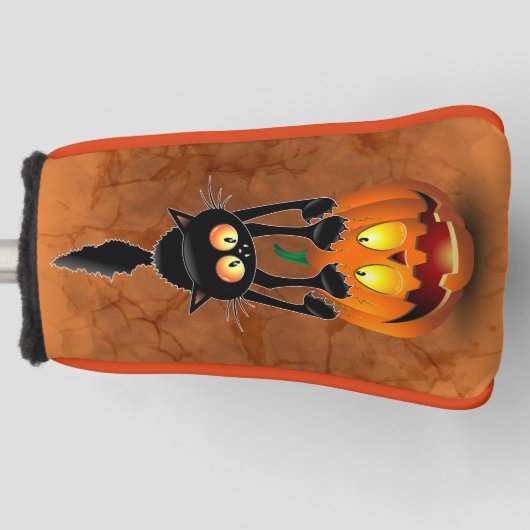 Cat Halloween Scared Cartoon op pompoen Golfheadcover
