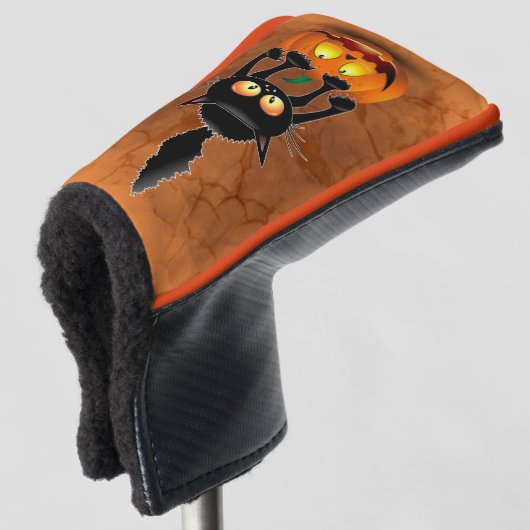 Cat Halloween Scared Cartoon op pompoen Golfheadcover (3/4 voorkant)