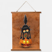 Cat Halloween Scared Cartoon op pompoen Hangend Wandkleed (Voorkant)
