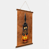 Cat Halloween Scared Cartoon op pompoen Hangend Wandkleed (Gebogen)