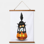 Cat Halloween Scared Cartoon op pompoen Hangend Wandkleed (Voorkant)