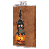 Cat Halloween Scared Cartoon op pompoen Heupfles (Links)