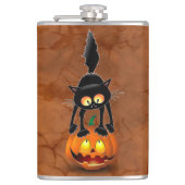 Cat Halloween Scared Cartoon op pompoen Heupfles (Voorkant)