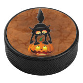 Cat Halloween Scared Cartoon op pompoen Hockey Puck (3/4)