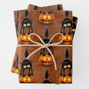 Cat Halloween Scared Cartoon op pompoen Inpakpapier Vel
