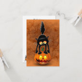Cat Halloween Scared Cartoon op pompoen Kaart (Voorkant / Achterkant in situ)