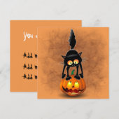 Cat Halloween Scared Cartoon op pompoen Kaart (Voorkant / Achterkant)