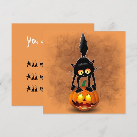 Cat Halloween Scared Cartoon op pompoen Kaart (Voorkant / Achterkant)