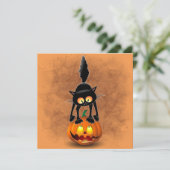 Cat Halloween Scared Cartoon op pompoen Kaart (Staand voorkant)