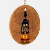 Cat Halloween Scared Cartoon op pompoen Keramisch Ornament (Rechts)
