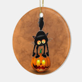 Cat Halloween Scared Cartoon op pompoen Keramisch Ornament (Links)