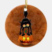 Cat Halloween Scared Cartoon op pompoen Keramisch Ornament (Voorkant)