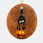 Cat Halloween Scared Cartoon op pompoen Keramisch Ornament (Links)