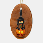 Cat Halloween Scared Cartoon op pompoen Keramisch Ornament (Links)