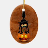 Cat Halloween Scared Cartoon op pompoen Keramisch Ornament (Voorkant)