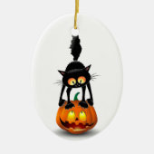 Cat Halloween Scared Cartoon op pompoen Keramisch Ornament (Voorkant)