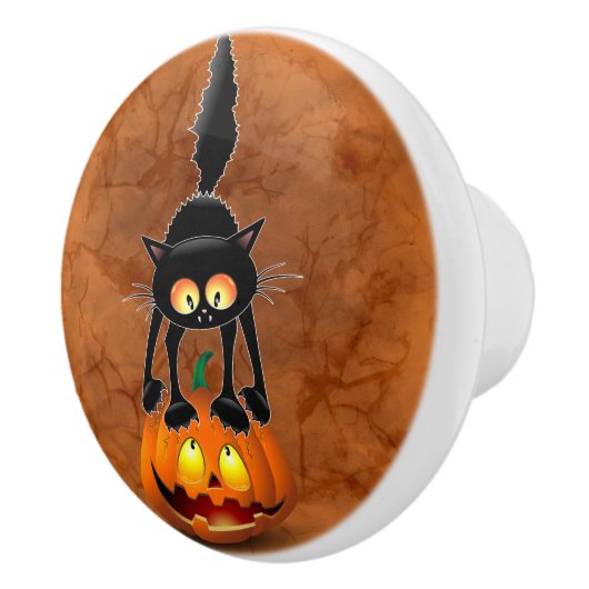 Cat Halloween Scared Cartoon op pompoen Keramische Knop (Rechts)