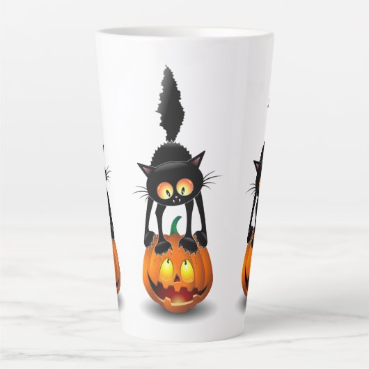 Cat Halloween Scared Cartoon op pompoen Latte Mok (Voorkant)