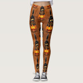 Cat Halloween Scared Cartoon op pompoen Leggings (Voorkant)