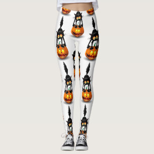 Cat Halloween Scared Cartoon op pompoen Leggings