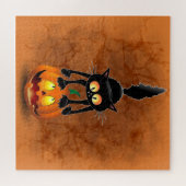 Cat Halloween Scared Cartoon op pompoen Legpuzzel (Horizontaal)