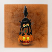 Cat Halloween Scared Cartoon op pompoen Legpuzzel (Verticaal)