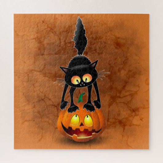 Cat Halloween Scared Cartoon op pompoen Legpuzzel (Verticaal)