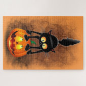 Cat Halloween Scared Cartoon op pompoen Legpuzzel (Horizontaal)