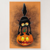 Cat Halloween Scared Cartoon op pompoen Legpuzzel (Verticaal)
