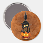Cat Halloween Scared Cartoon op pompoen Magneet (Voorkant / Achterkant)