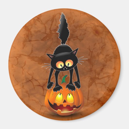 Cat Halloween Scared Cartoon op pompoen Magneet (Voorkant)