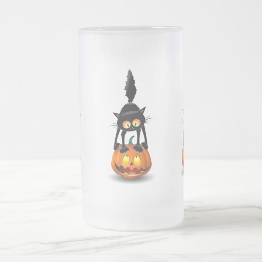 Cat Halloween Scared Cartoon op pompoen Matglas Bierpul (Center)