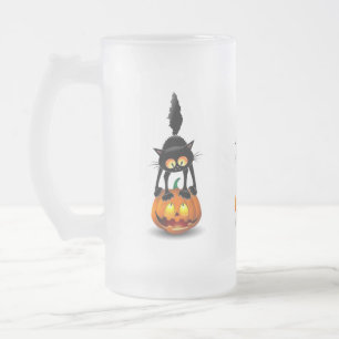 Cat Halloween Scared Cartoon op pompoen Matglas Bierpul