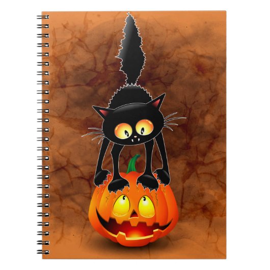 Cat Halloween Scared Cartoon op pompoen Notitieboek (Voorkant)