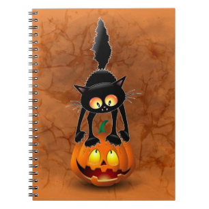 Cat Halloween Scared Cartoon op pompoen Notitieboek