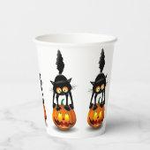 Cat Halloween Scared Cartoon op pompoen Papieren Bekers (Achterkant)