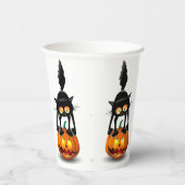 Cat Halloween Scared Cartoon op pompoen Papieren Bekers (Rechts)